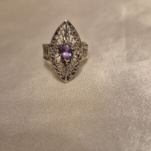 Sterling Silver Amethyst Marquee Ring